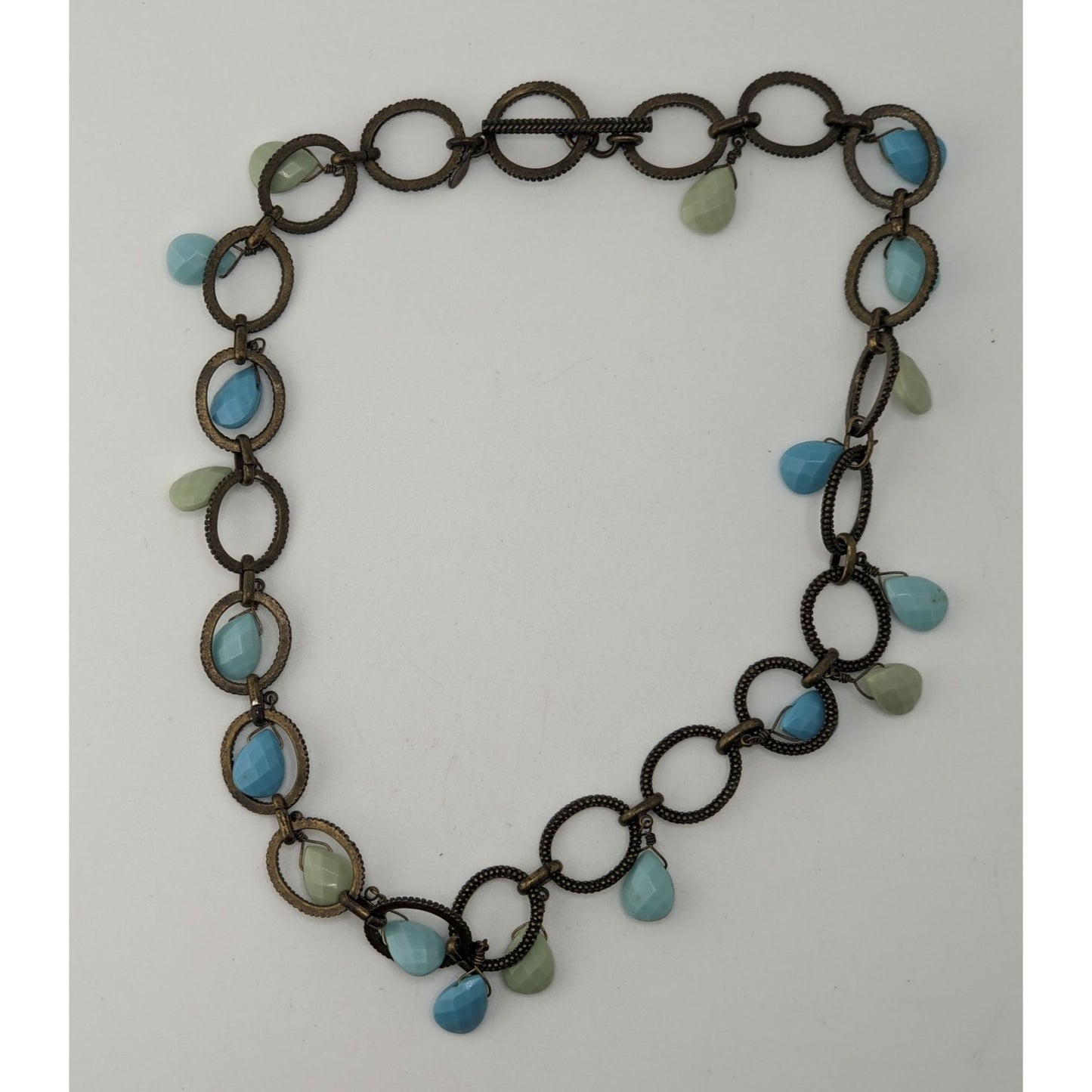 Boho Aqua Vintage Premier Designs Teardrop Fringe Circle Link Necklace