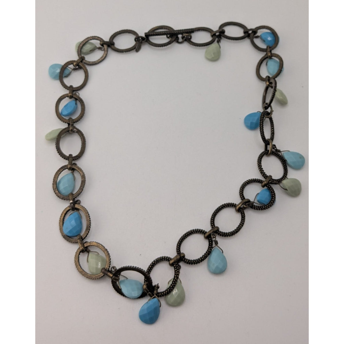 Boho Aqua Vintage Premier Designs Teardrop Fringe Circle Link Necklace