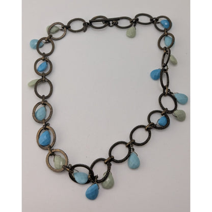 Boho Aqua Vintage Premier Designs Teardrop Fringe Circle Link Necklace