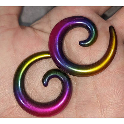 BodyRage Alternative 316L Steel Rainbow Spiral Tapers 0G NWT