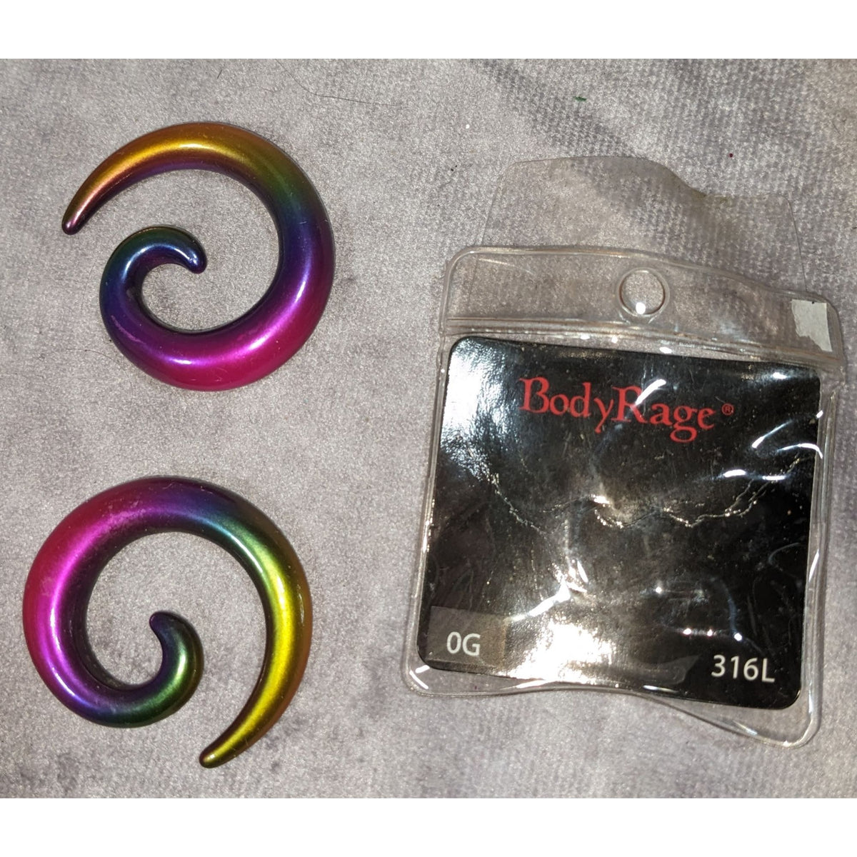 BodyRage Alternative 316L Steel Rainbow Spiral Tapers 0G NWT