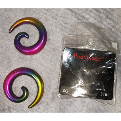 BodyRage Alternative 316L Steel Rainbow Spiral Tapers 0G NWT