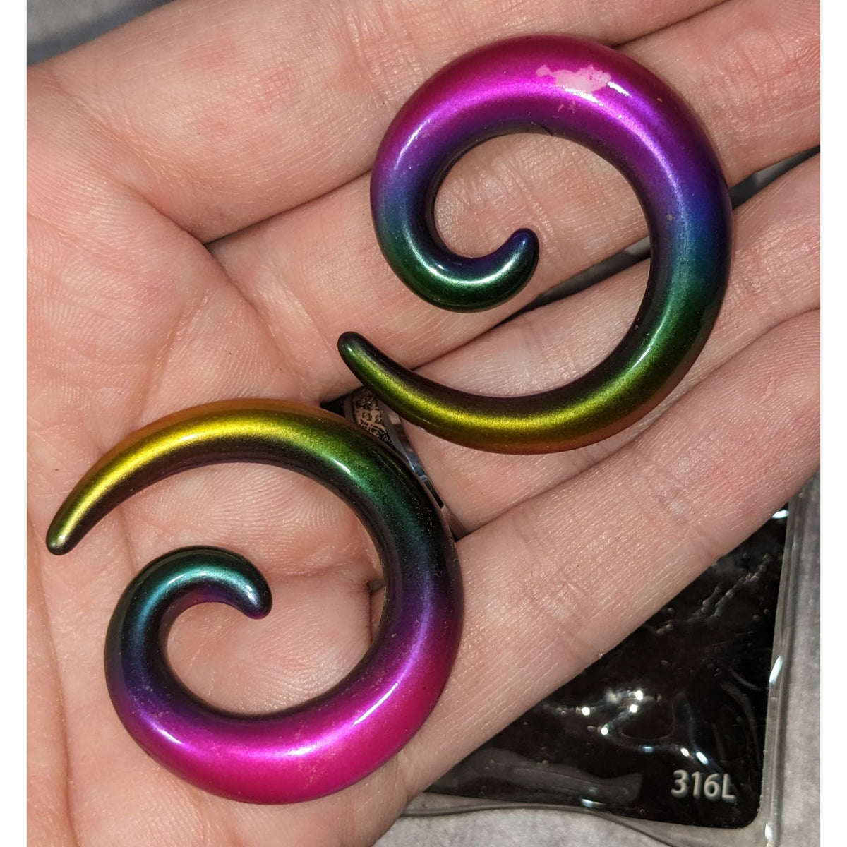 BodyRage Alternative 316L Steel Rainbow Spiral Tapers 0G NWT