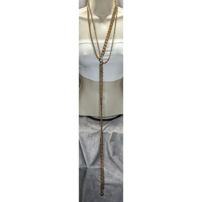 Chunky Gold Tone Multi Chain Y Drop Necklace Heavy Statement Metal Glam 22 Inch Drop