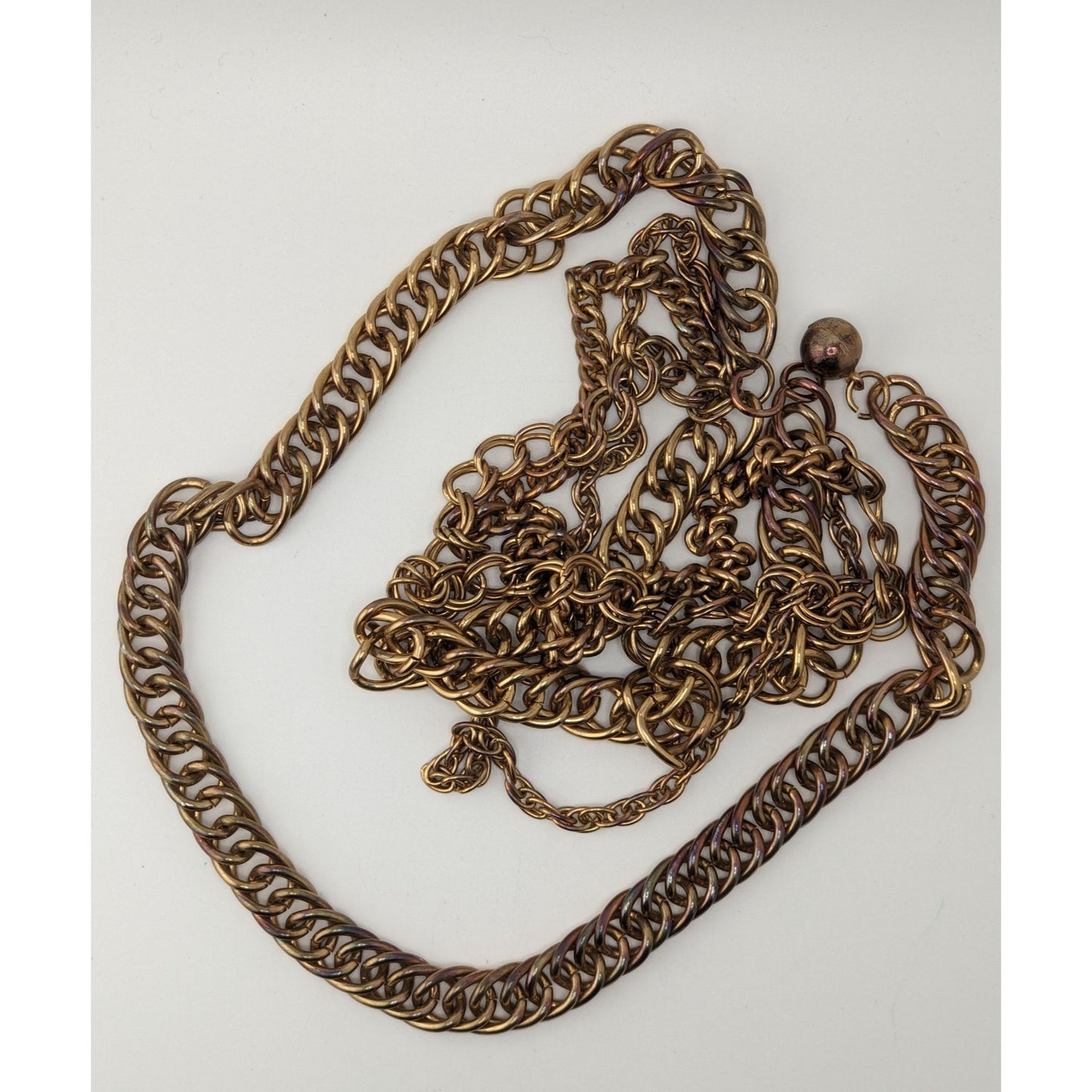 Chunky Gold Tone Multi Chain Y Drop Necklace Heavy Statement Metal Glam 22 Inch Drop