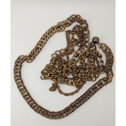 Chunky Gold Tone Multi Chain Y Drop Necklace Heavy Statement Metal Glam 22 Inch Drop
