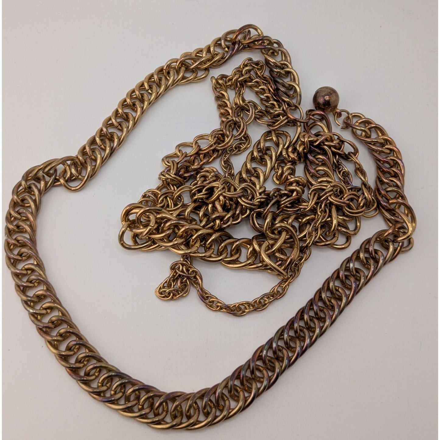 Chunky Gold Tone Multi Chain Y Drop Necklace Heavy Statement Metal Glam 22 Inch Drop