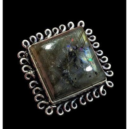 Whimsical Labradorite Square Cut Sterling Silver Ring Size 10