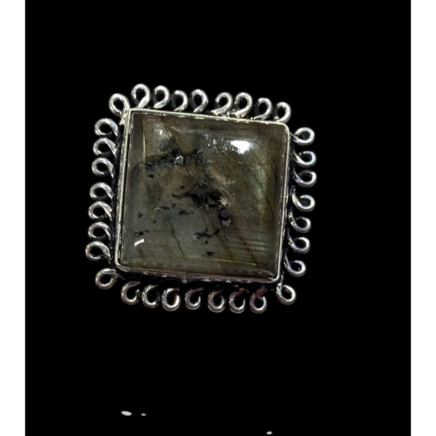 Whimsical Labradorite Square Cut Sterling Silver Ring Size 10