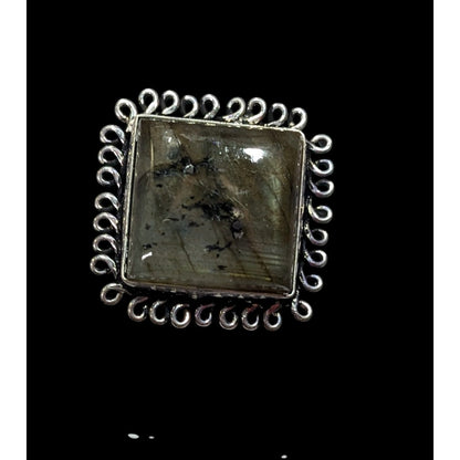 Whimsical Labradorite Square Cut Sterling Silver Ring Size 10