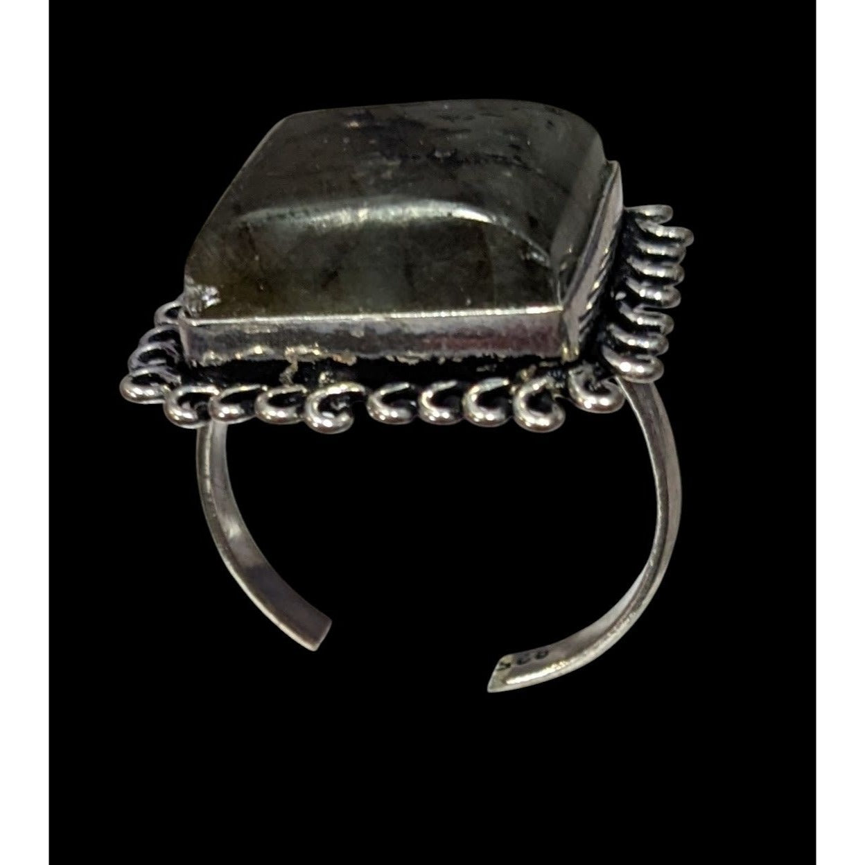 Whimsical Labradorite Square Cut Sterling Silver Ring Size 10