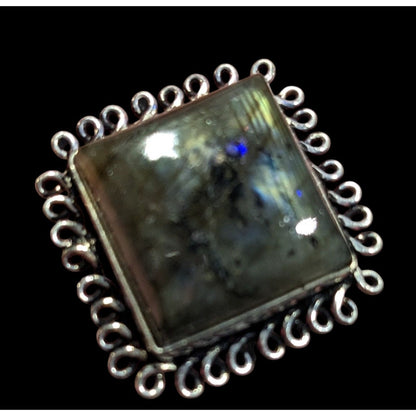 Whimsical Labradorite Square Cut Sterling Silver Ring Size 10