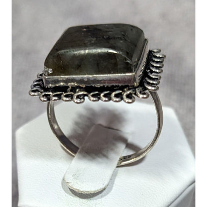 Whimsical Labradorite Square Cut Sterling Silver Ring Size 10