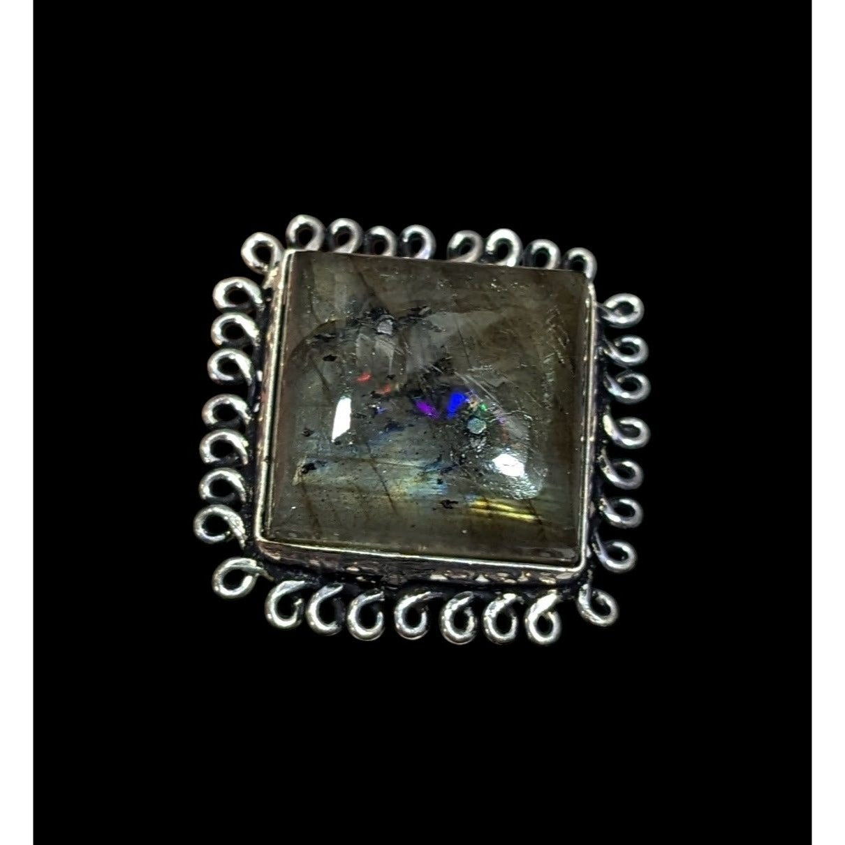 Whimsical Labradorite Square Cut Sterling Silver Ring Size 10