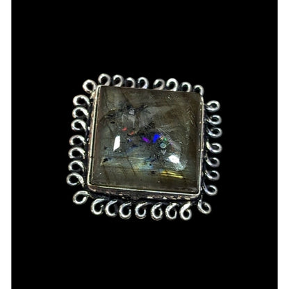 Whimsical Labradorite Square Cut Sterling Silver Ring Size 10