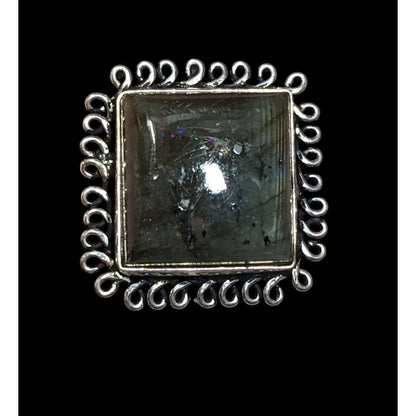 Whimsical Labradorite Square Cut Sterling Silver Ring Size 10