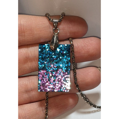 Whimsical Blue & Purple Glitter Pendant Necklace With Silver-Tone Chain
