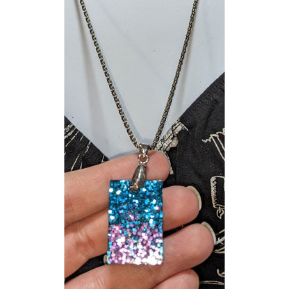 Whimsical Blue & Purple Glitter Pendant Necklace With Silver-Tone Chain