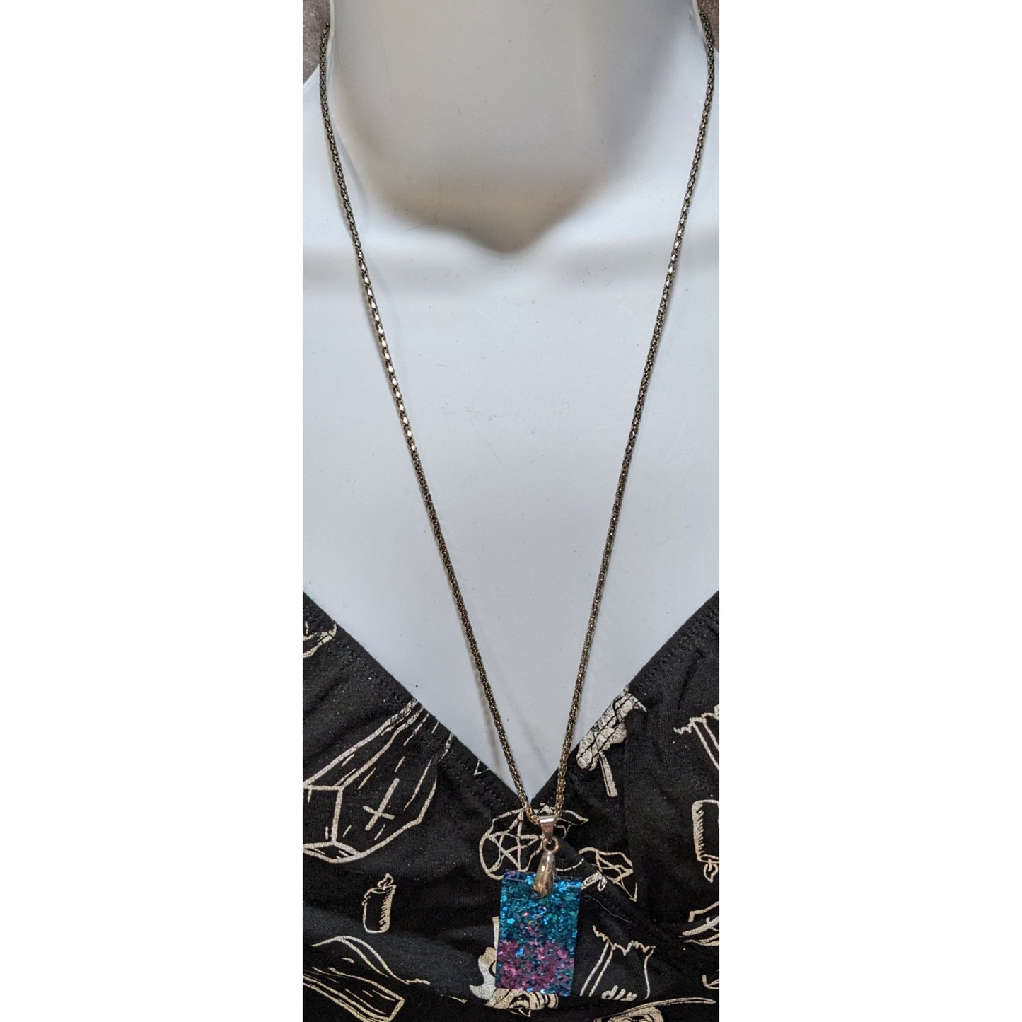 Whimsical Blue & Purple Glitter Pendant Necklace With Silver-Tone Chain