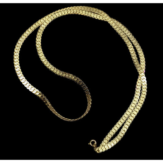 Bright Gold Tone Flattened Link Chain Necklace