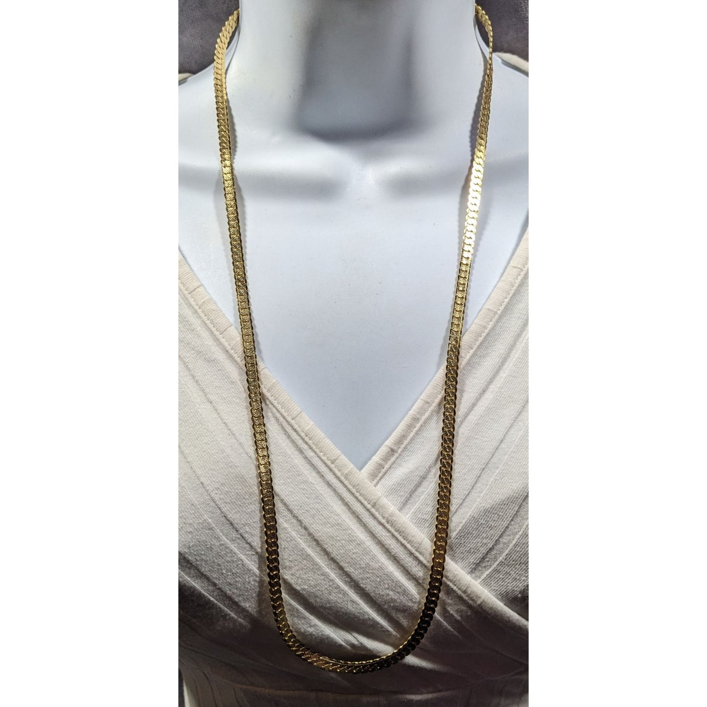 Bright Gold Tone Flattened Link Chain Necklace