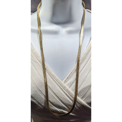 Bright Gold Tone Flattened Link Chain Necklace