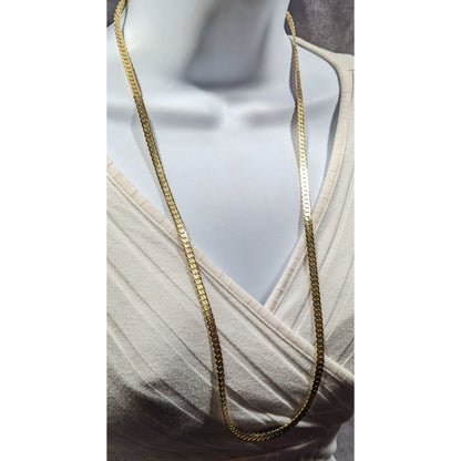 Bright Gold Tone Flattened Link Chain Necklace