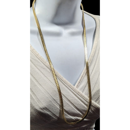 Bright Gold Tone Flattened Link Chain Necklace