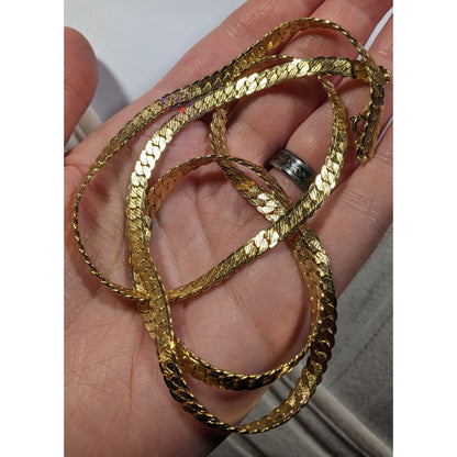 Bright Gold Tone Flattened Link Chain Necklace