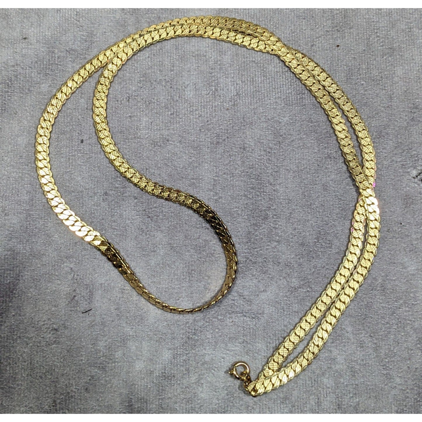 Bright Gold Tone Flattened Link Chain Necklace