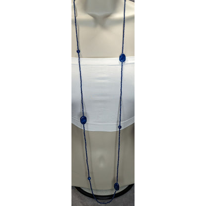 Blue Long Beaded Necklace With Glass & Acrylic Accents
