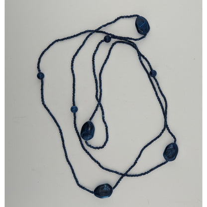 Blue Long Beaded Necklace With Glass & Acrylic Accents