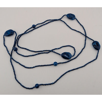 Blue Long Beaded Necklace With Glass & Acrylic Accents