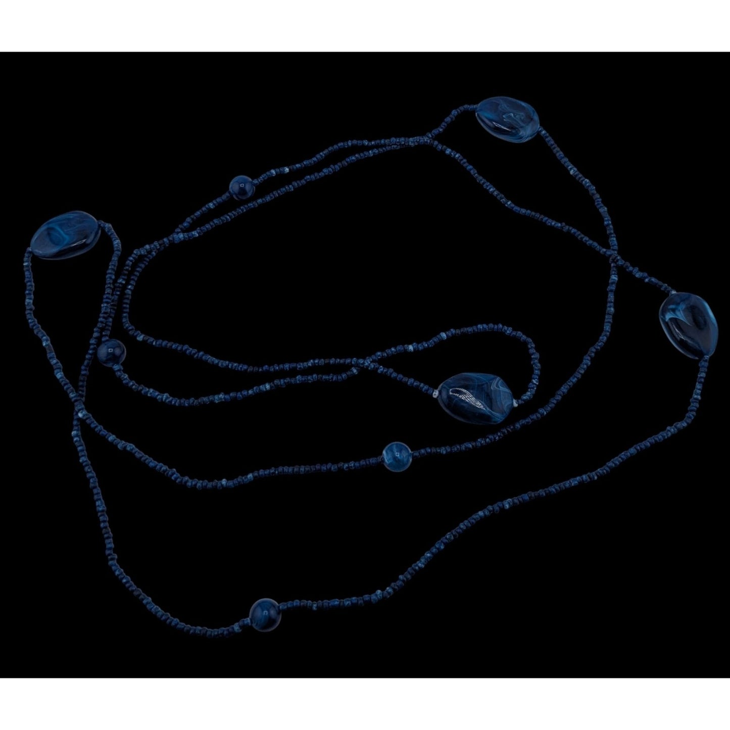 Blue Long Beaded Necklace With Glass & Acrylic Accents