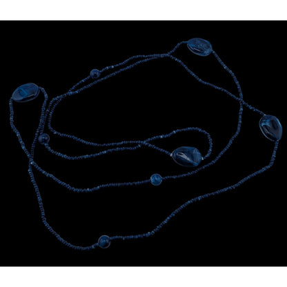 Blue Long Beaded Necklace With Glass & Acrylic Accents