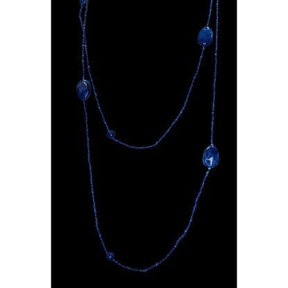 Blue Long Beaded Necklace With Glass & Acrylic Accents