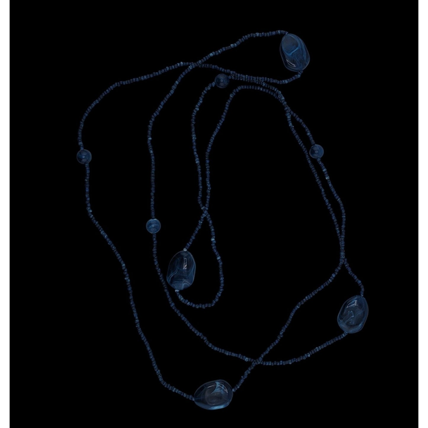 Blue Long Beaded Necklace With Glass & Acrylic Accents