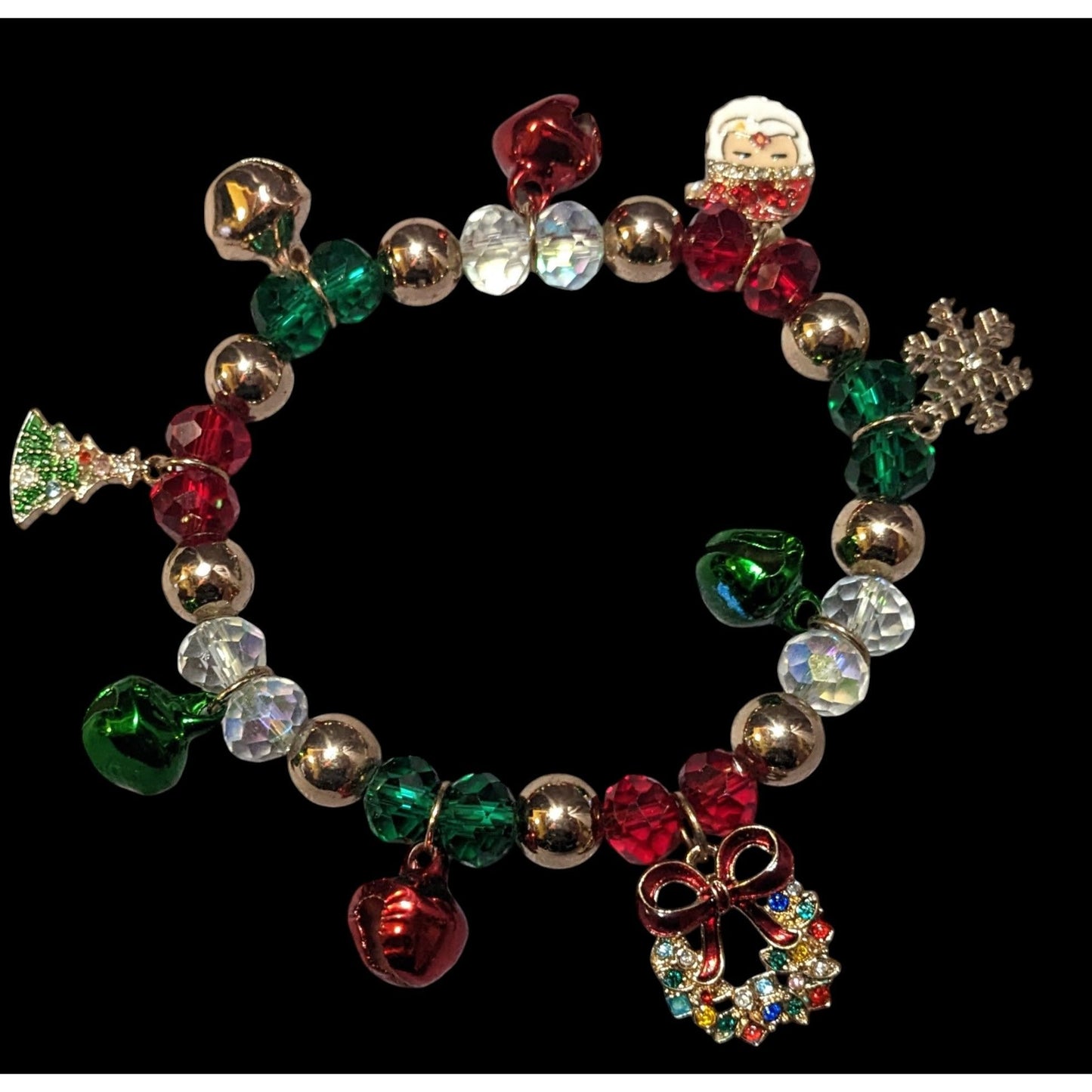 Christmas Holiday Charm Enamel And Glitter Stretch Bracelet