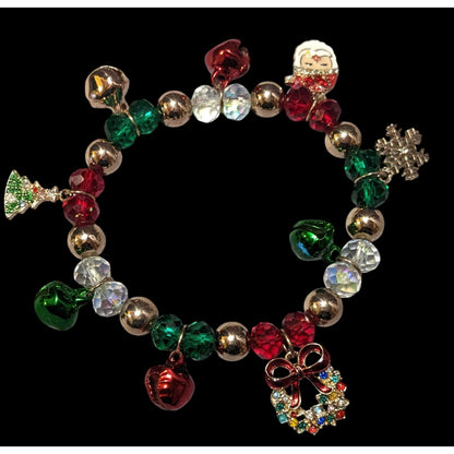 Christmas Holiday Charm Enamel And Glitter Stretch Bracelet