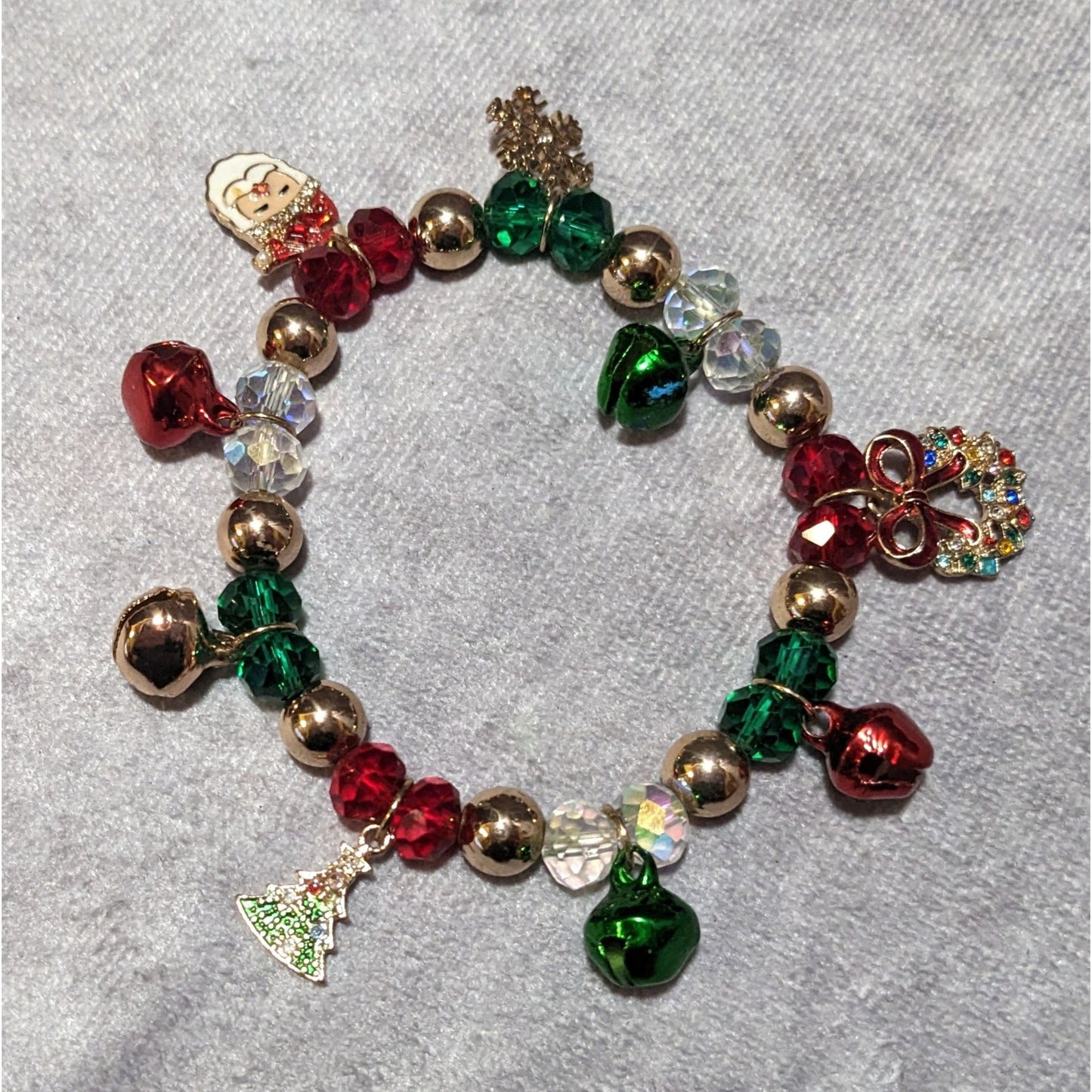 Christmas Holiday Charm Enamel And Glitter Stretch Bracelet