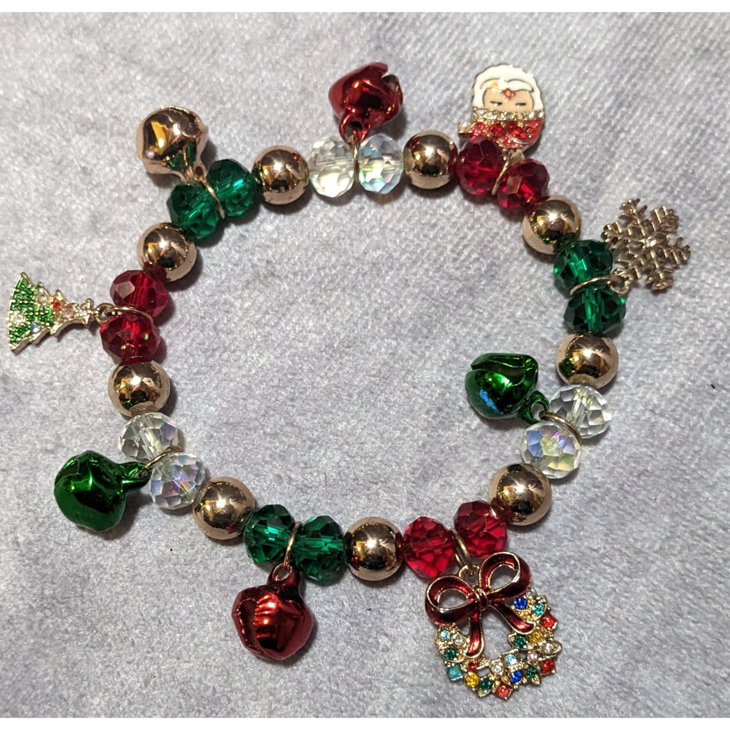 Christmas Holiday Charm Enamel And Glitter Stretch Bracelet