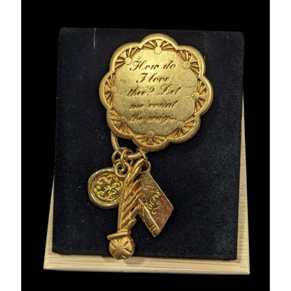 Vintage Poetry Love Gold Tone Brooch With Charms