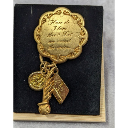 Vintage Poetry Love Gold Tone Brooch With Charms