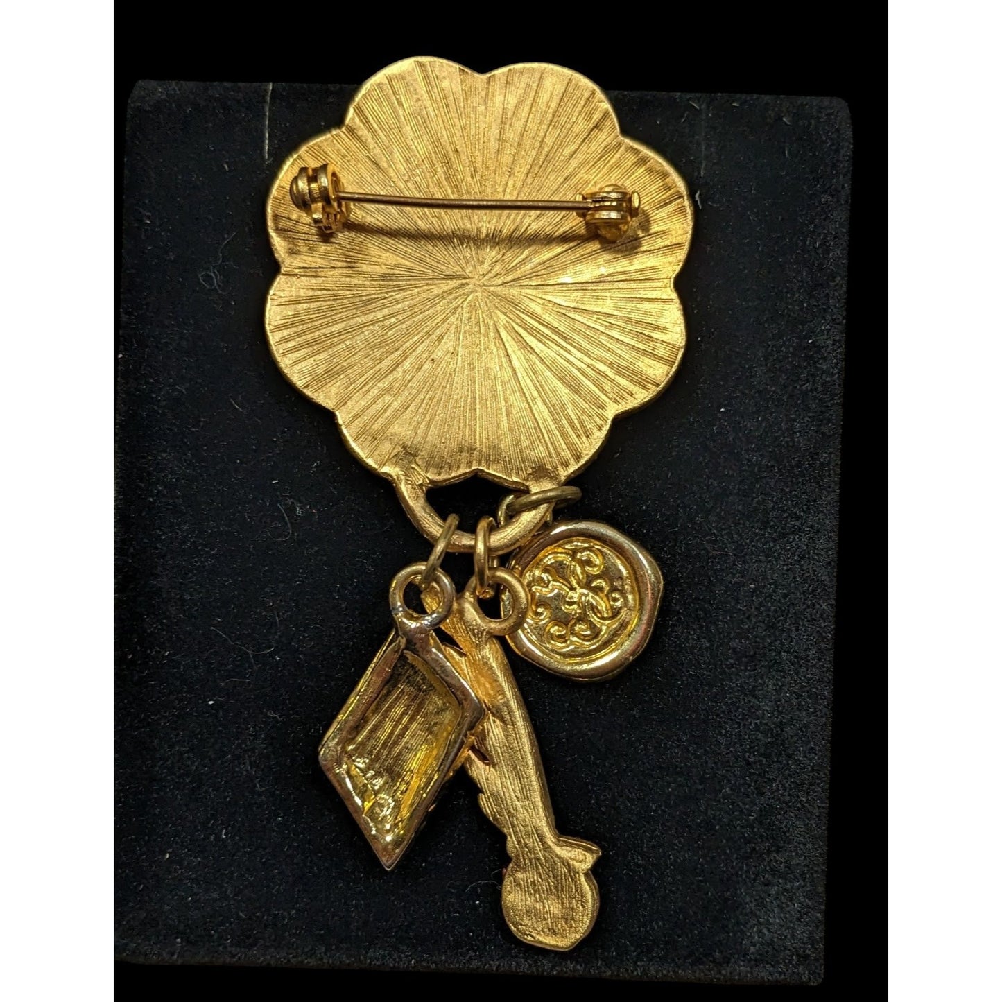 Vintage Poetry Love Gold Tone Brooch With Charms