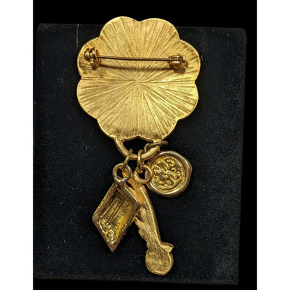 Vintage Poetry Love Gold Tone Brooch With Charms
