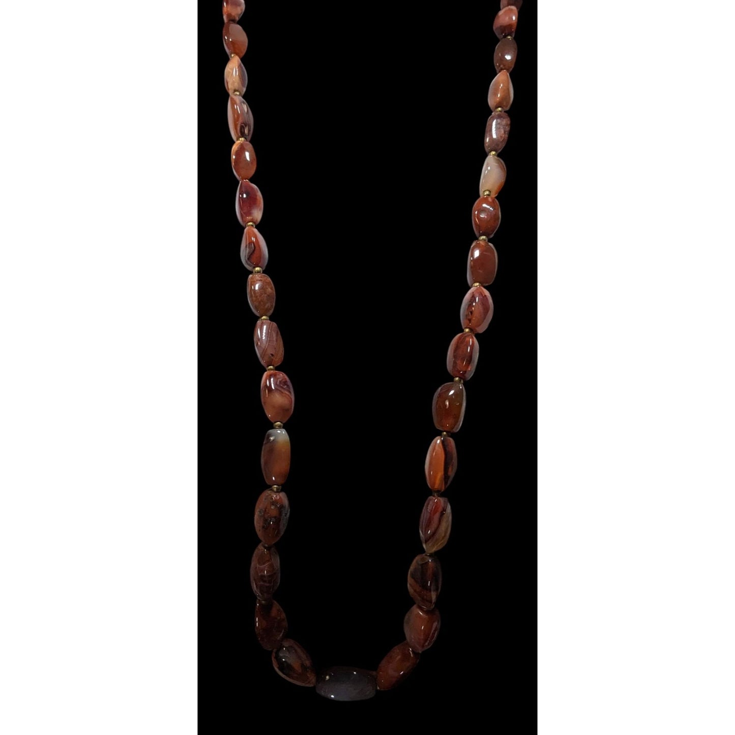 Vintage Brown Agate Bead Necklace With Brass Accents