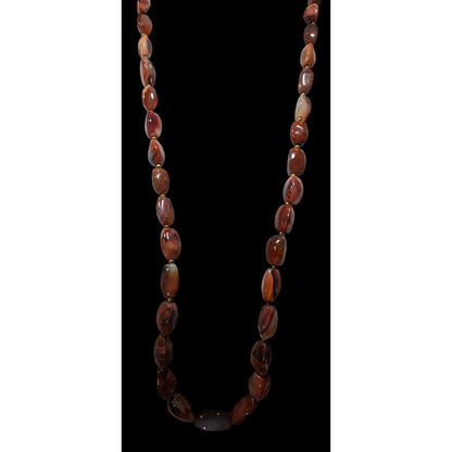 Vintage Brown Agate Bead Necklace With Brass Accents
