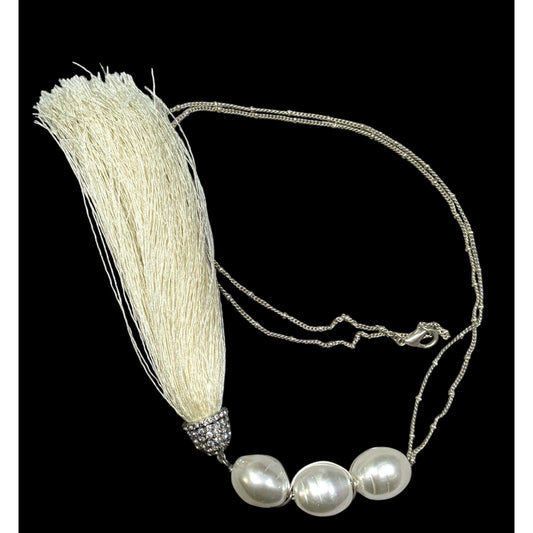 Chunky Glam Faux Pearl Rhinestone Tassel Necklace