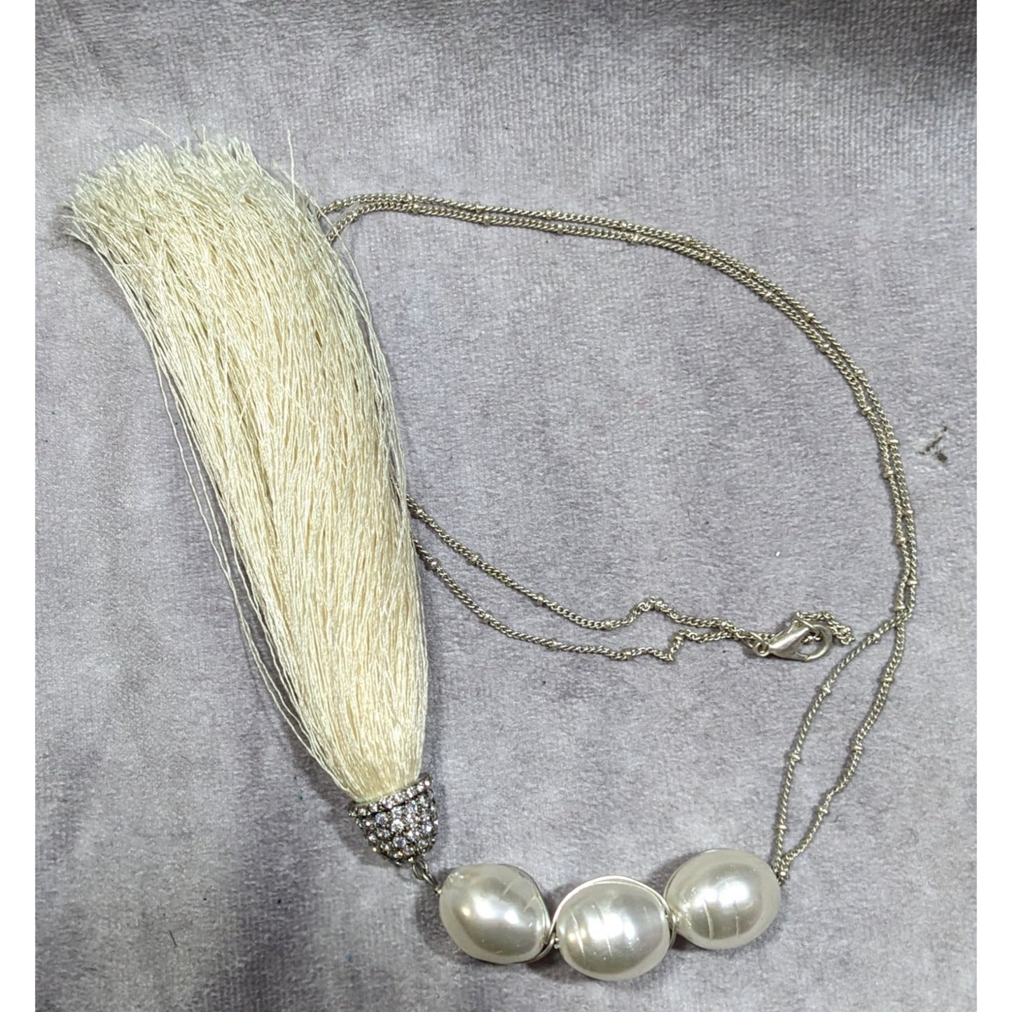Chunky Glam Faux Pearl Rhinestone Tassel Necklace