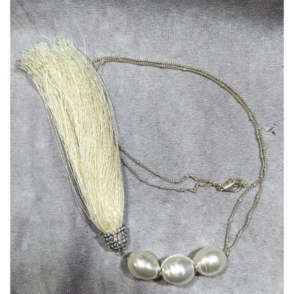 Chunky Glam Faux Pearl Rhinestone Tassel Necklace